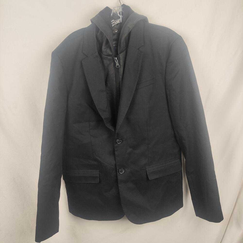 Guess Blazer Mens Large Black 2 Button Zip Insert Notch Lapel Jacket Casual